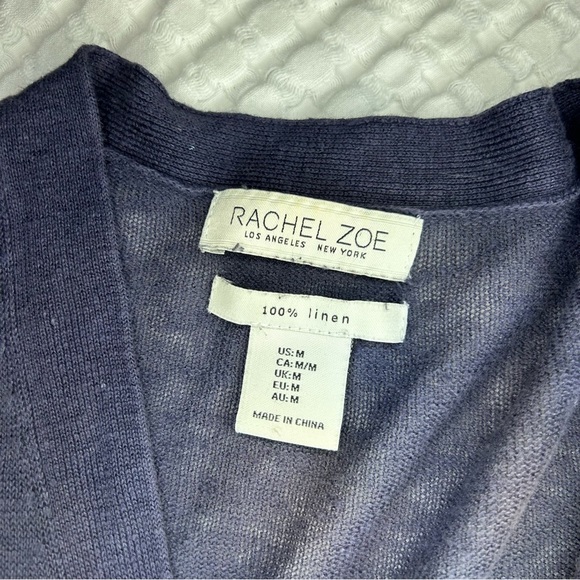 Rachel Zoe 100% Linen Navy Button Front Cardigan Sweater | Size Medium - Picture 6 of 7